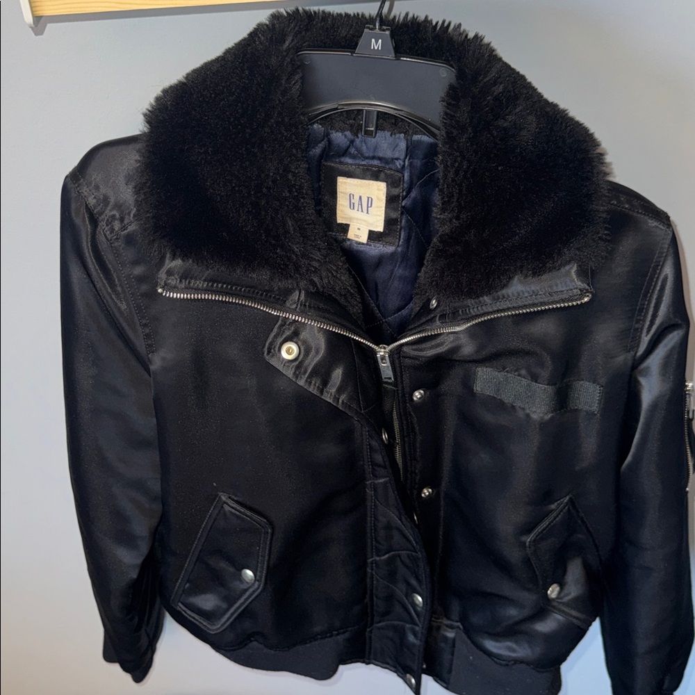 Gap Shiny Black Bomber Jacket - image 2